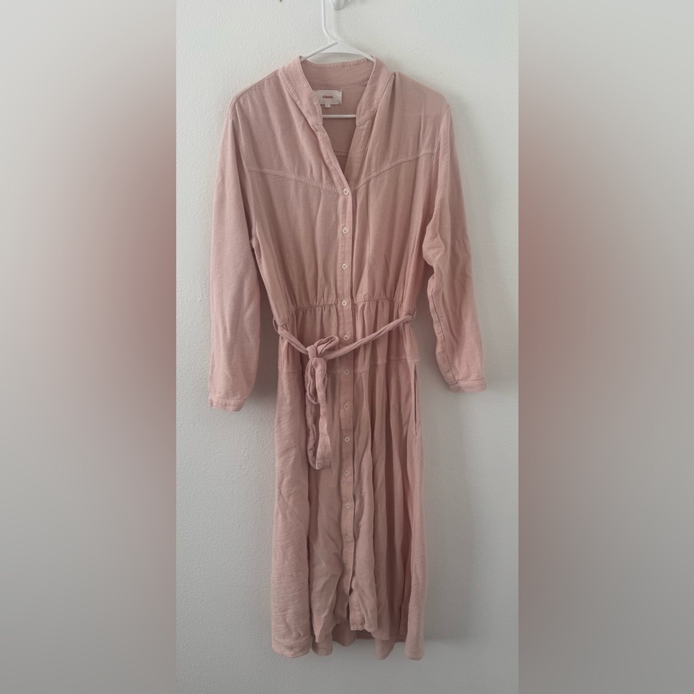 XIRENA Persephone Crepe Button Front Midi Dress Pink Flowy Boho Size Medium